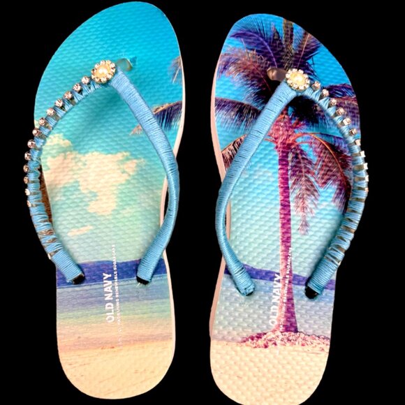 Tropical Flip Flops, Rhinestones, Crystals, Beach Wedding, Pool Party Gift Sz 6 - Picture 5 of 16